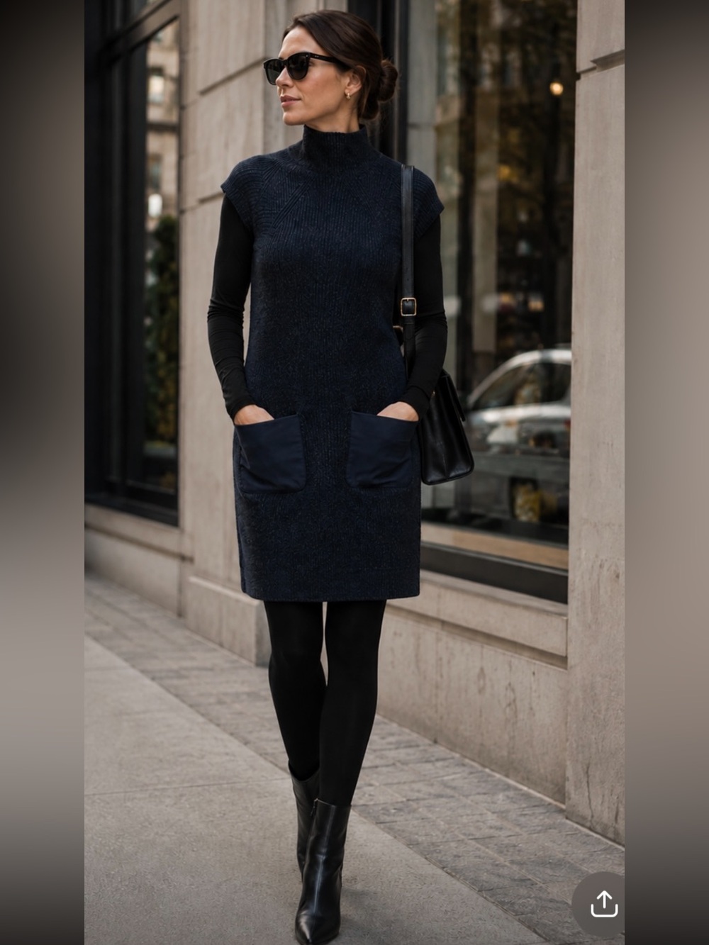 Joie Cashmere Blend Sweater  Dress Mock Neck Charcoal Gray Luxury Ribbed Medium